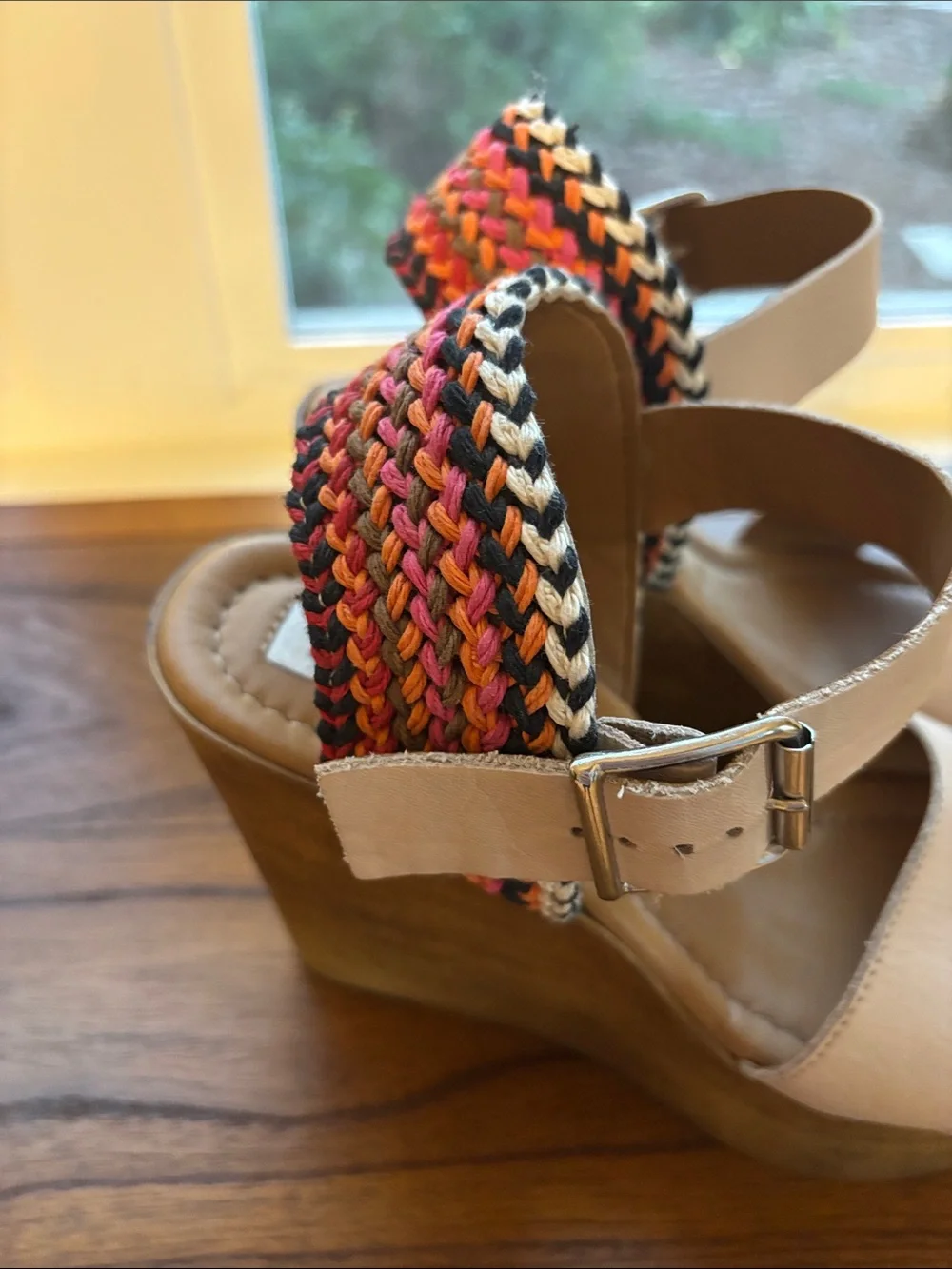 Steve Madden Neutral Platform Wedge Sandals with Pink Braided Heel Made in Italy